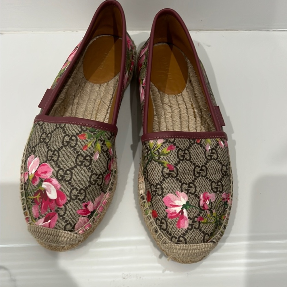 Gucci Floral Espadrille Flats - Pink and Brown